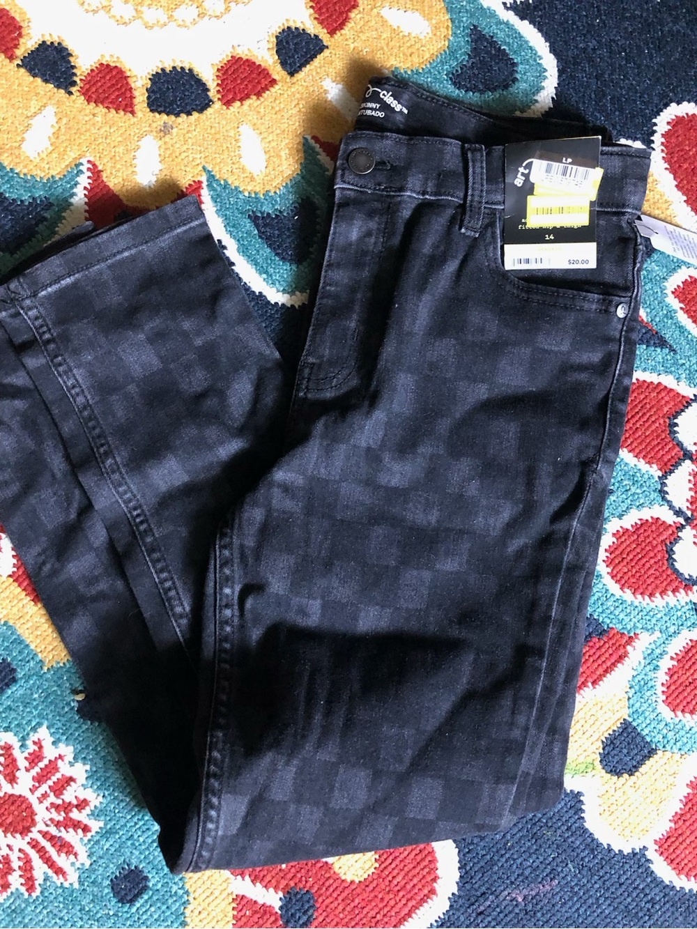 Black Check-Pattern kids Jeans